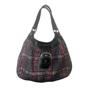 Coach Soho Lynn Black Tartan Plaid Shoulder Handbag With Sliver Hardware  F15487